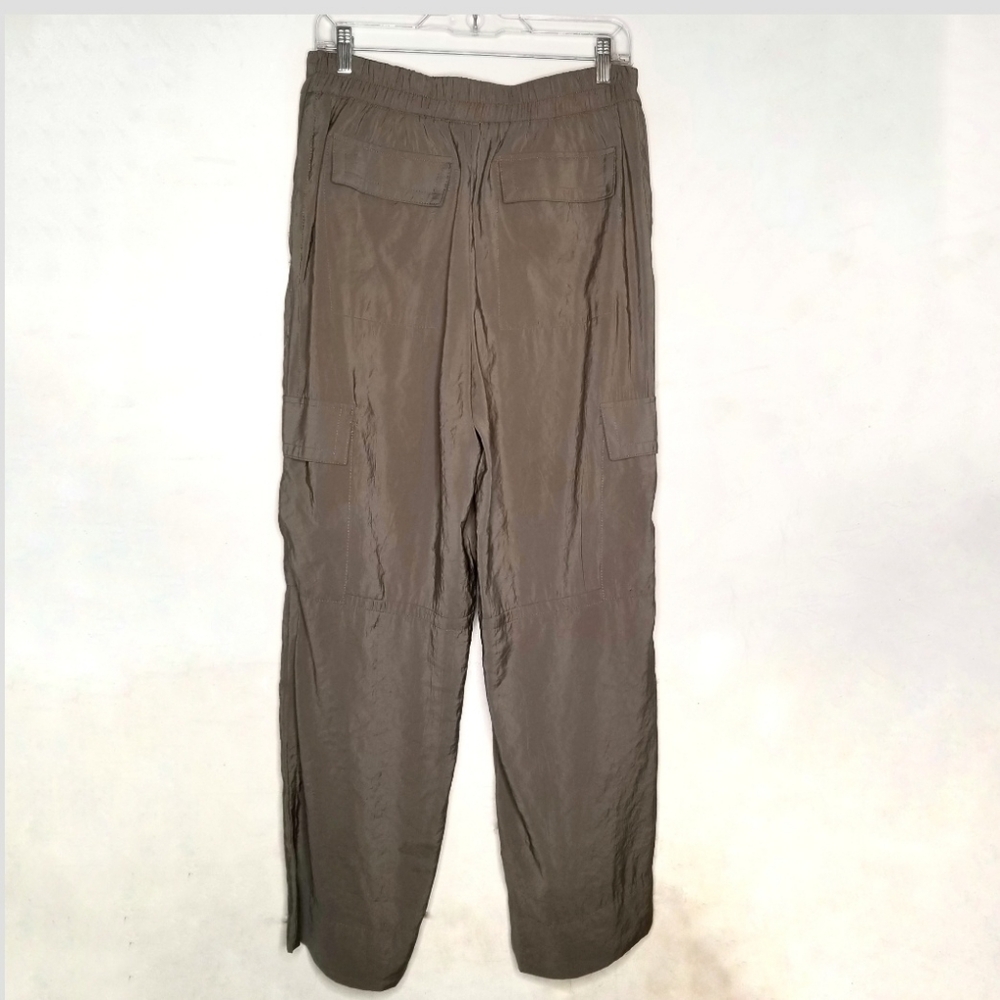 Olive Satin Cargo Pants Women Wide Leg Khaki Matte Utility Chic Wmn's Medium - Picture 3 of 5